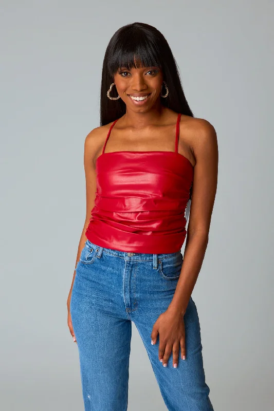 Jolee Vegan Leather Tank Top - Crimson flirty tank top