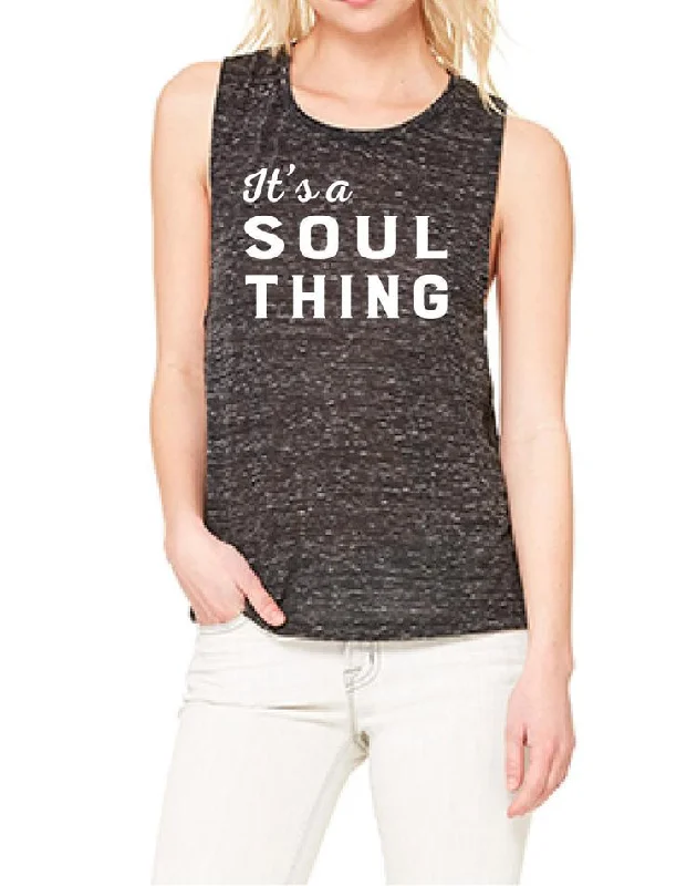 Women's It's a Soul Thing Marble Muscle Tank cold shoulder tank