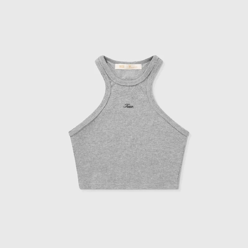 Signature Ribbed Crop Tank - Gray charcoal tank top