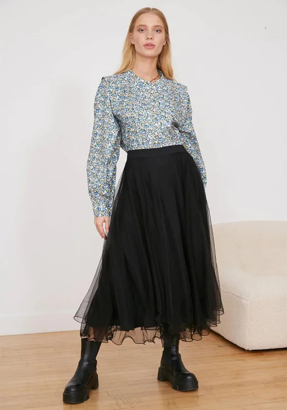 Jovonna Andrott Tulle Midi Skirt, Black lace skirt romantic