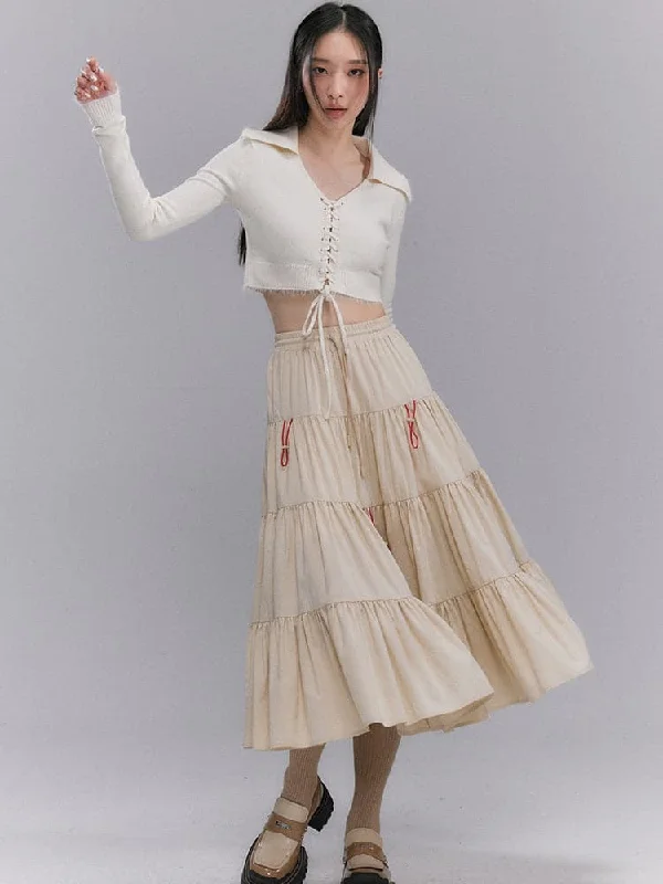 Crumply Flare Drawstring Tiered Long-Skirt chiffon skirt lightweight