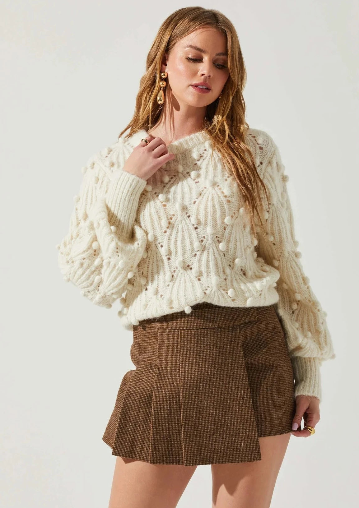 popcorn knit sweater Fleece Sweater Nylon Polyester