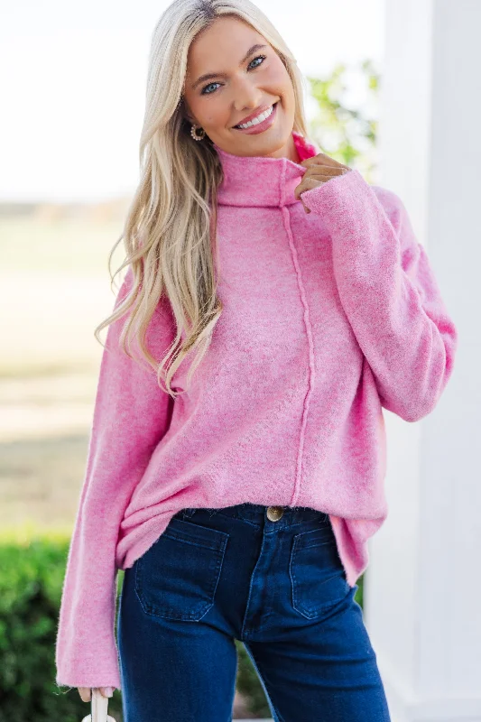 Hear It All Pink Mock Neck Sweater Terry Terry Cloth Terry Knit