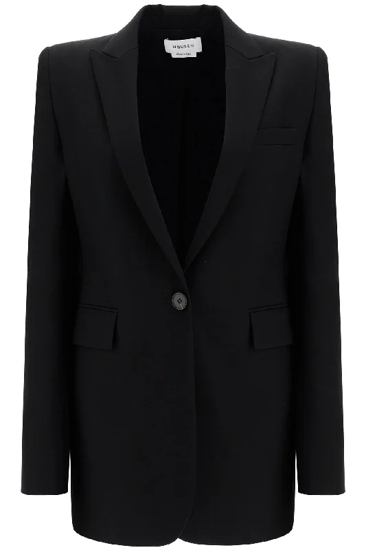 Alexander Mcqueen Women's "Gabardine Jacket With Chain Notch Collar Peter Pan Collar Cowl Neck