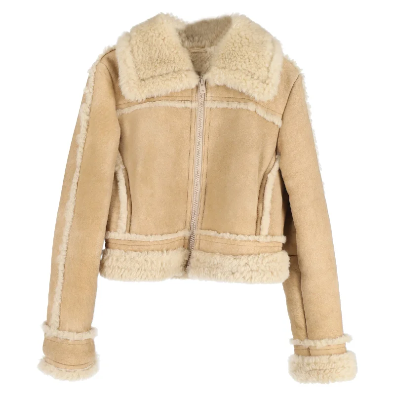 Acne Studios Lalita Lamb Shearling Jacket in Brown Suede Front Pockets Side Pockets Patch Pockets Acne Studios Lalita Lamb Shearling Jacket in Brown Suede Front Pockets Side Pockets Patch Pockets