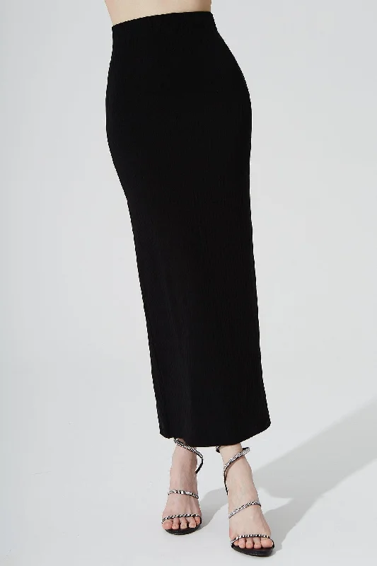 Calista Knitted Slit Skirt - Noir denim skirt classic