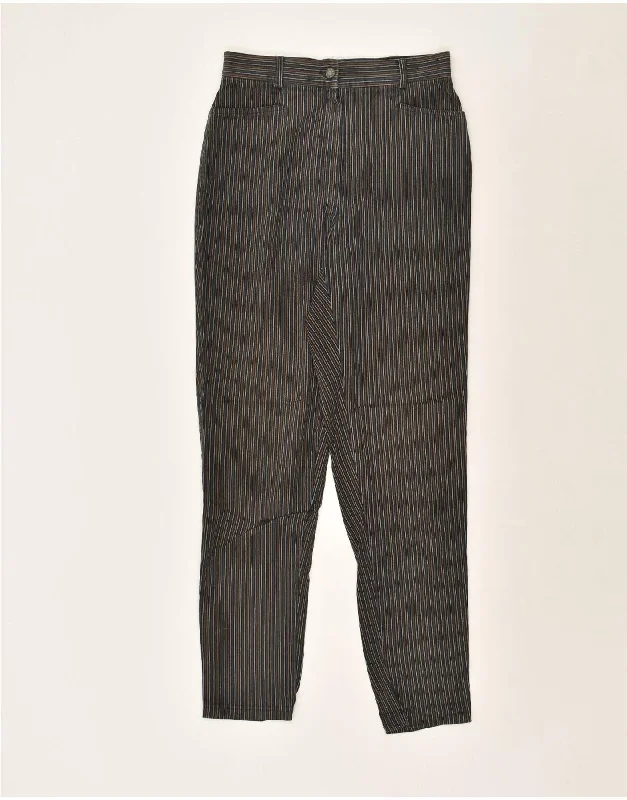 VINTAGE Womens Tapered Casual Trousers UK 12 Medium W26 L29 Grey Striped High Waist Slim Fit Ankle Length VINTAGE Womens Tapered Casual Trousers UK 12 Medium W26 L29 Grey Striped High Waist Slim Fit Ankle Length