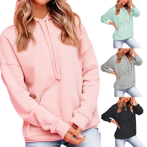 Women Hooded Kangaroo Pocket Sweater Modern Contemporary Chic