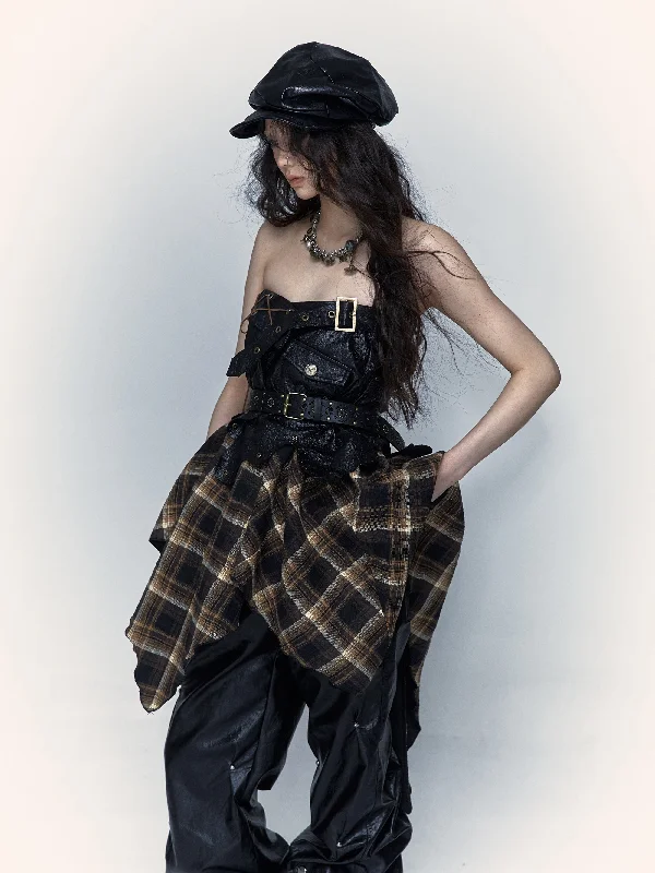 Rebel Tartan Asymmetrical Skirt slim fit skirt