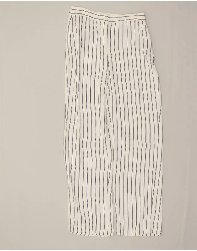 MASSIMO DUTTI Womens Loose Fit Casual Trousers W28 L31  White Striped Chinos Cotton Straight Leg