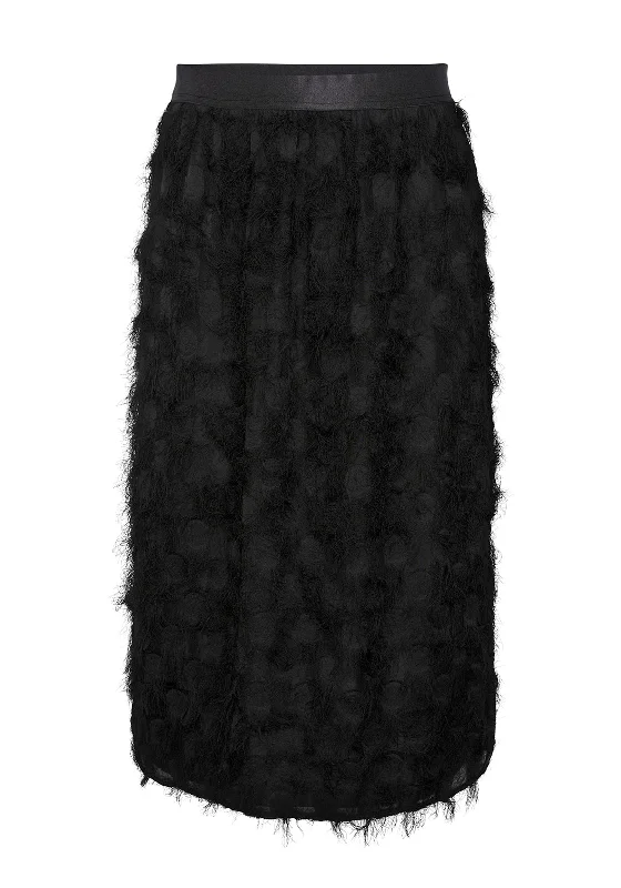 Y.A.S Dio Geometric Fringe Midi Skirt, Black wool skirt warm
