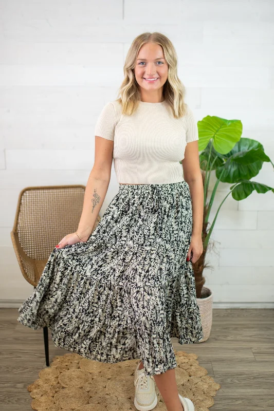 Tiered Black & Taupe Long Midi Skirt patchwork skirt art