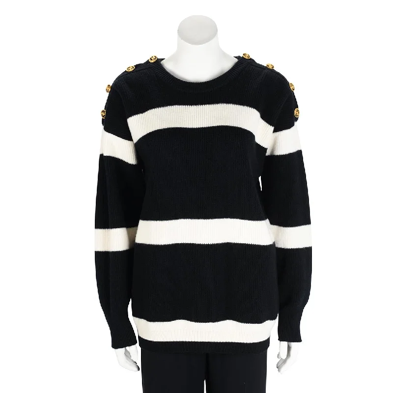 Louis Vuitton Black & White Wool Knit Striped Sweater M Print Jacquard Patchwork