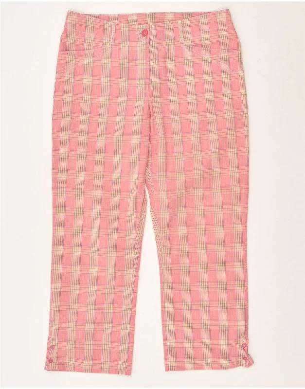 CHERVO Womens Straight Capri Trousers UK 8 Small W30 L22 Pink Check Cotton Wide Leg Loose Fit Mid Waist CHERVO Womens Straight Capri Trousers UK 8 Small W30 L22 Pink Check Cotton Wide Leg Loose Fit Mid Waist