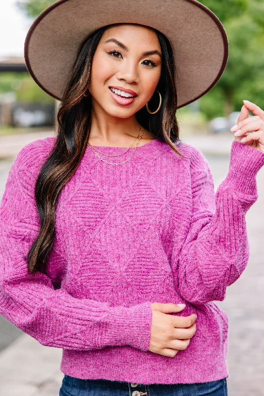 Can't Overlook It Berry Purple Sweater Ribbed Striped Patterned