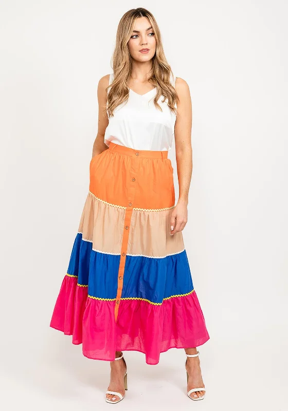 Pulz Sienna Colour Block Midi Skirt, Multi seamless skirt comfort