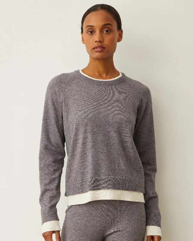 Soft Knit Crew Neck Contrast Sweater Iron Safe Non-Iron Wrinkle Free