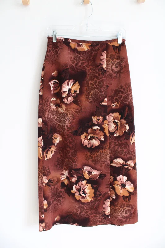 Liz Baker Petite Vintage Brown Floral Skirt | 6 denim skirt casual