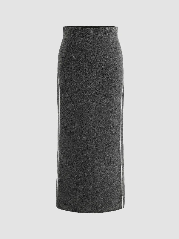Cozy Color-Block Stretchy Long Skirt lace skirt romantic