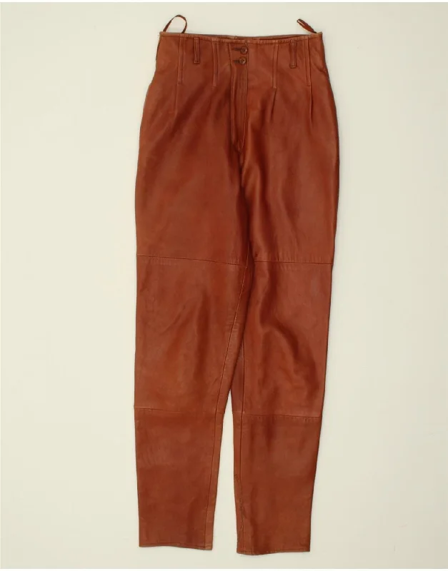 VINTAGE Womens Leather Casual Trousers IT 34 2XS W23 L26 Brown Leather Trousers Vintage Classic VINTAGE Womens Leather Casual Trousers IT 34 2XS W23 L26 Brown Leather Trousers Vintage Classic
