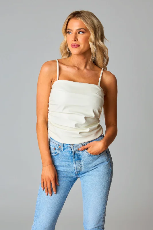 Jolee Vegan Leather Tank Top - Cream bold tank top
