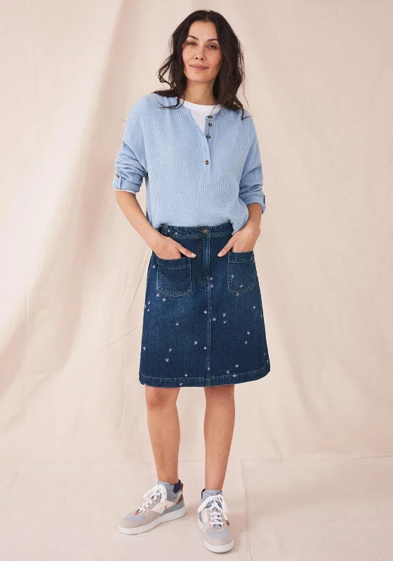 White Stuff May Melody Embroidered Denim Skirt, Dark Blue velvet skirt sumptuous