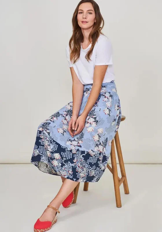 White Stuff Matilda Crinkle Floral Print Midi Skirt, Blue Multi linen skirt breathable
