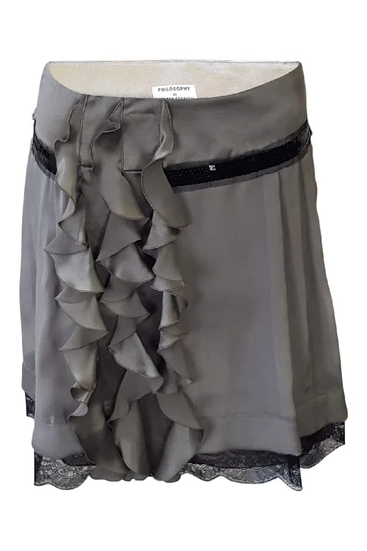 ALBERTA FERRETTI Grey Silk Frill Front Mini Skirt (38) elastic waist skirt