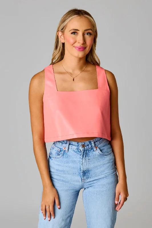 Manning Vegan Leather Cropped Tank Top - Coral basic tank top