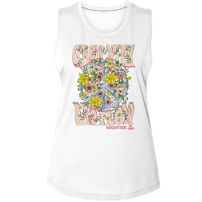 WOODSTOCK Tank Top for Ladies, Grow With The Flow print tank top