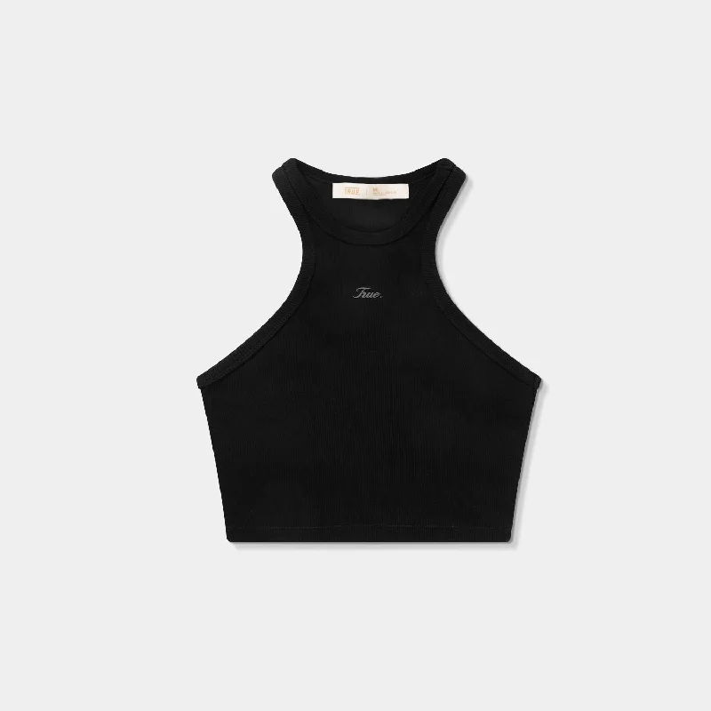 Signature Ribbed Crop Tank - Black gold tank top