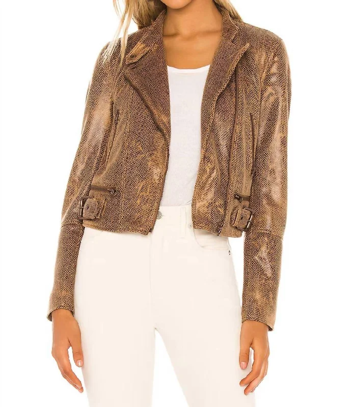 Snakeskin Fenix Vegan Leather Moto Jacket In Brown Snapped Jacket Toggled Jacket Drawstring Jacket Snakeskin Fenix Vegan Leather Moto Jacket In Brown Snapped Jacket Toggled Jacket Drawstring Jacket