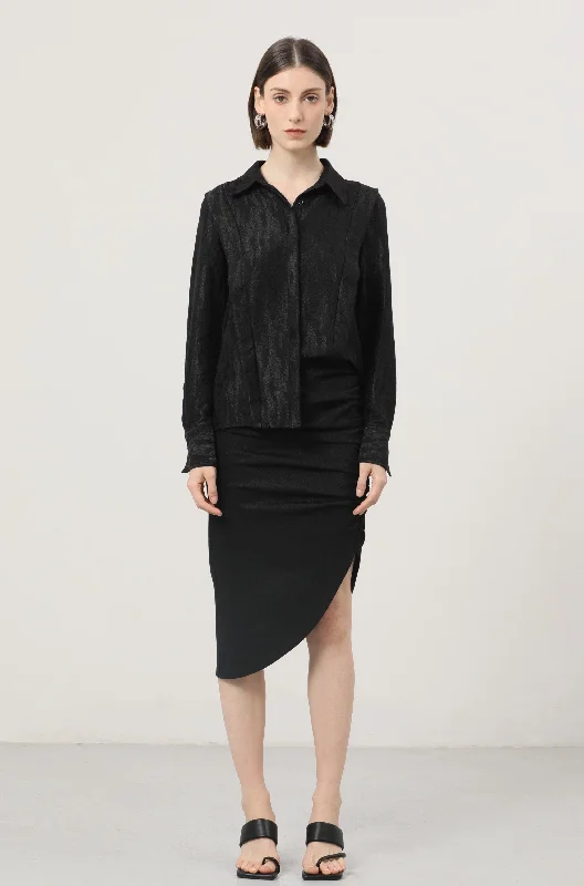 LINDONG | Manel Black Shimmer Shirring Skirt lace skirt intricate