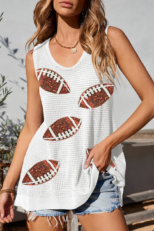 Hazel Blues® |  Sequin Football Round Neck Tank solid color tank