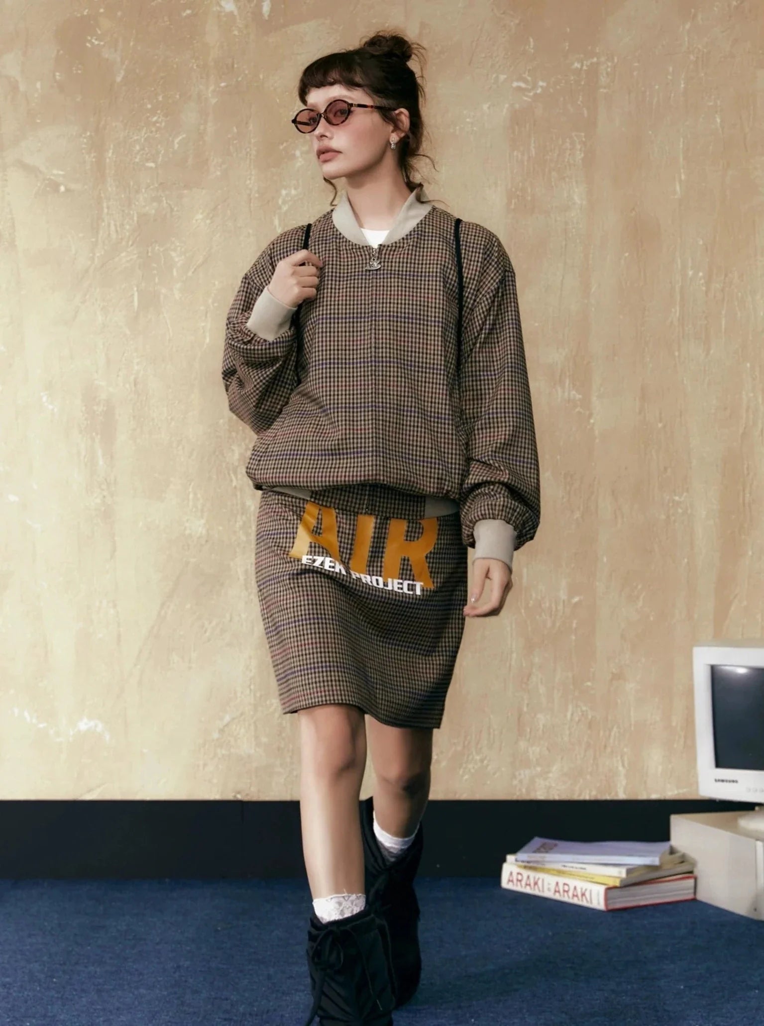 Zipper Long Sleeves Two Piece Set Coat & Skirt tiered skirt playful