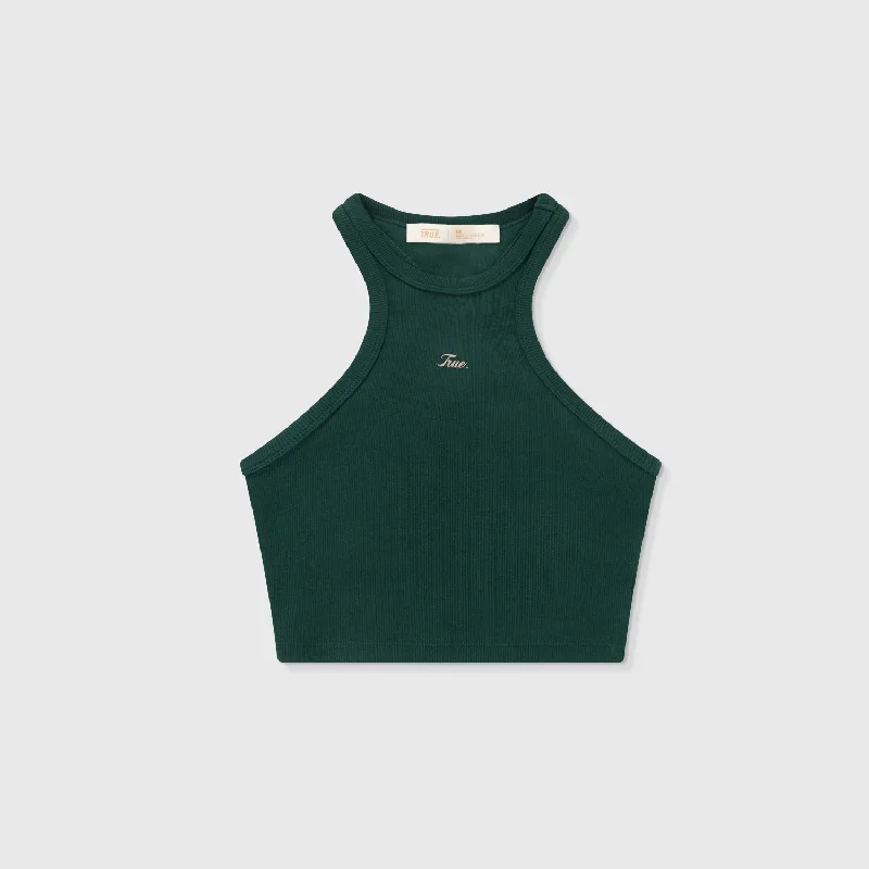 Signature Ribbed Crop Tank - Pine Green silver tank top