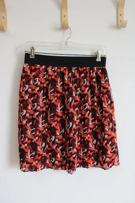 LOFT Maroon & Orange Patterned Pleated Skirt | S wool skirt breathable
