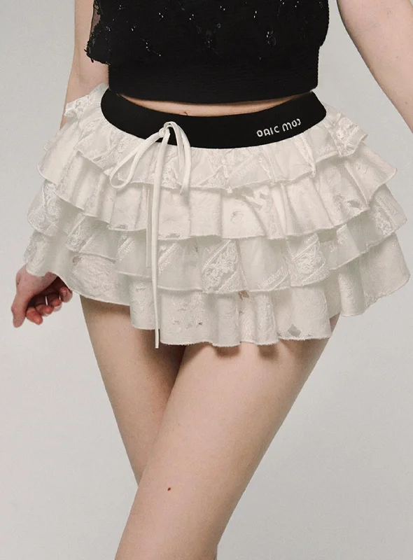Lace Tiered Ruffle Mini Skirt corduroy skirt textured