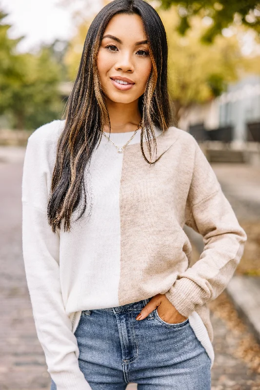 Find Your Center Ivory White Colorblock Sweater Chenille Blend Fleece Blend Nylon Blend