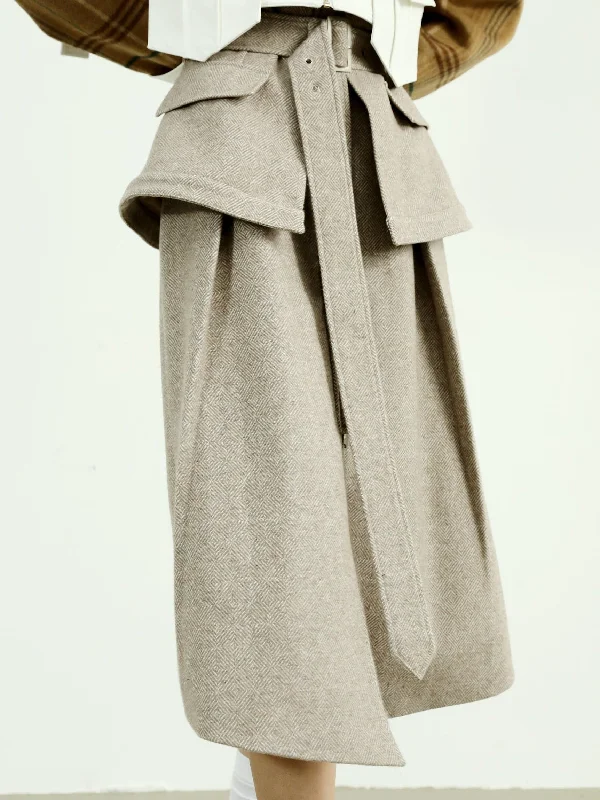 Herringbone Wool Skirt With High Waist Design leather skirt bold