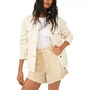 Free People Jolene Trucker Jacket Zippered Front Buttoned Front Snap Front