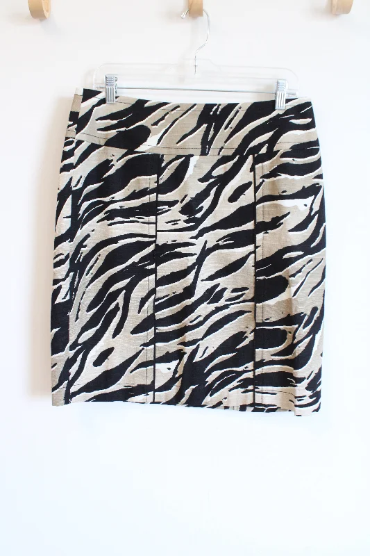 Kelly By Clinton Kelly Tan Black Zebra Pencil Skirt | 10 button skirt front