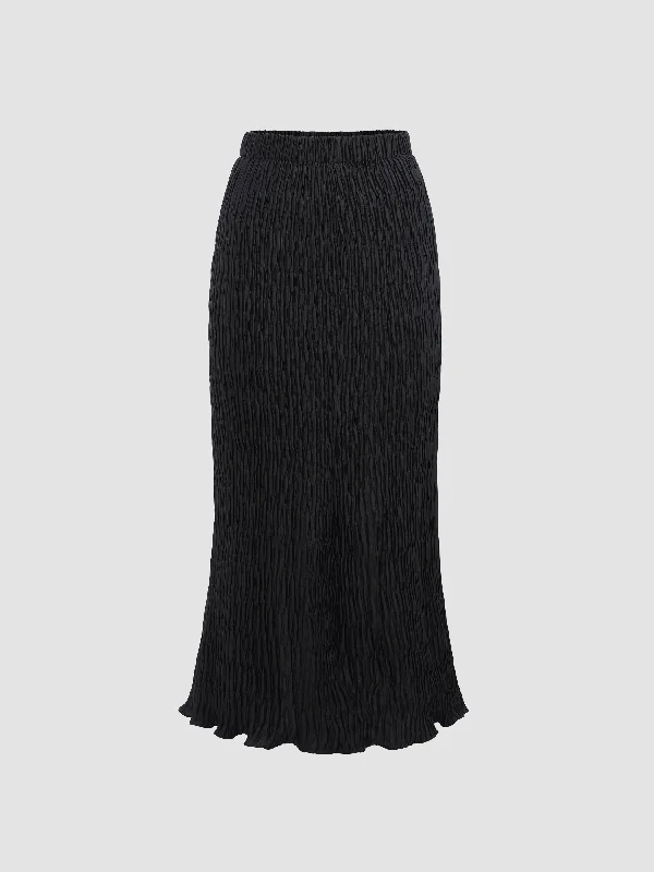 Solid Textured A-Line Midi Skirt summer skirt style