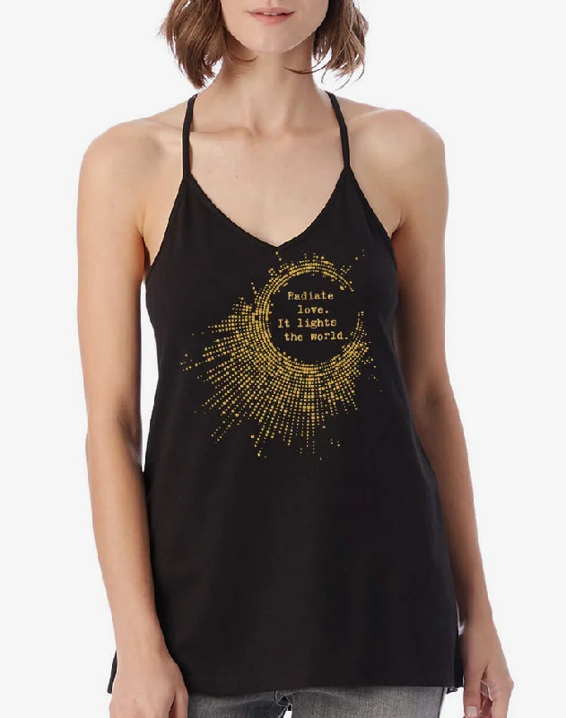 Women's Gold Shimmer Radiate Love Strappy Tank crossback tank top
