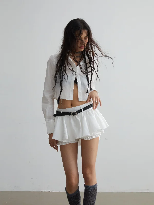 Ruffled Mini Skirt With Belt Embellishment lace skirt romantic