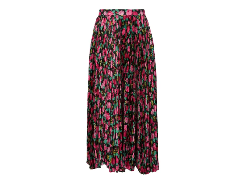 Balenciaga Floral Pleated Midi Skirt wool skirt sturdy