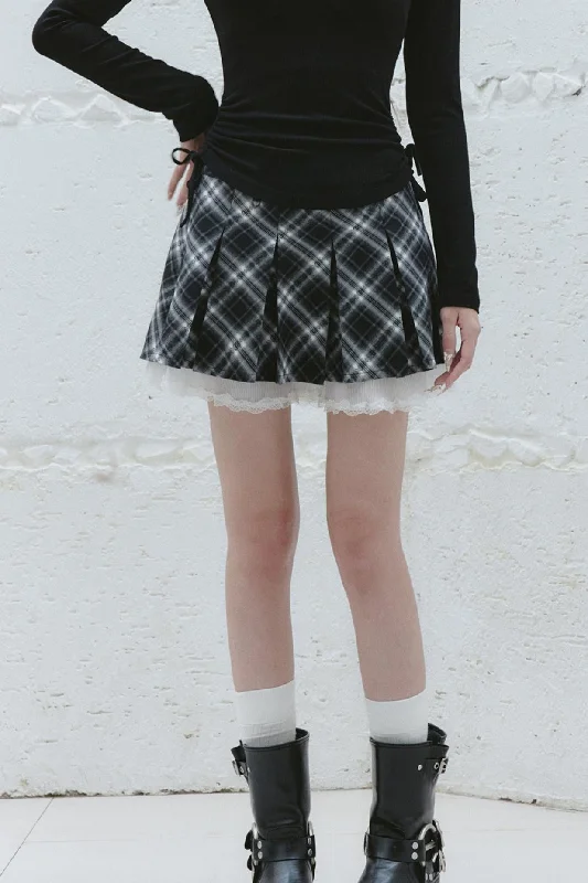 Plaid Lace Trim Mini Skirt patchwork skirt art