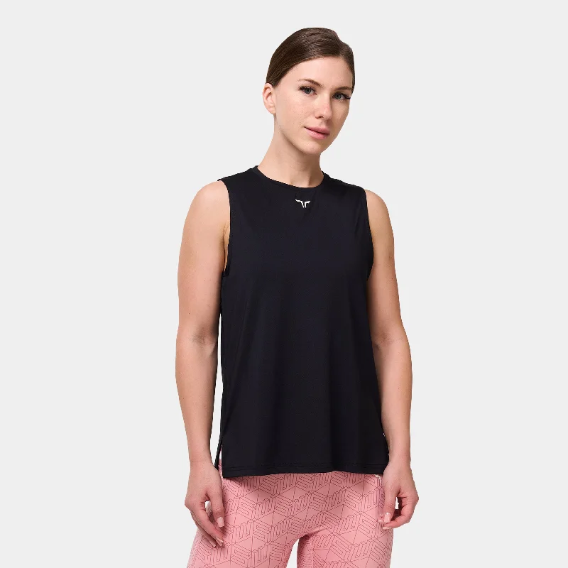 Essential Crew Neck Tank - Black breathable tank top