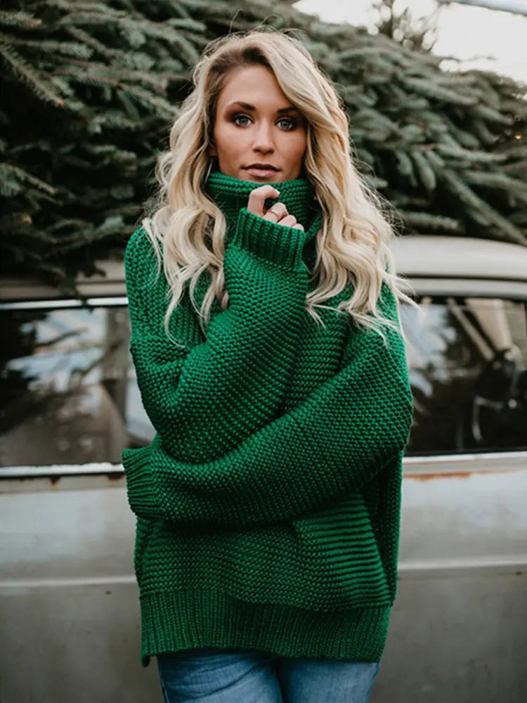 Warm Knitted Turtleneck Sweater Women Cotton Fabric Linen Fabric Terry Fabric