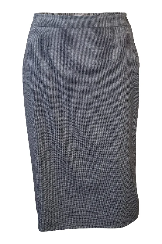 HERMES Women's Grey Mid Length Skirt Dogtooth Check 100% Wool (IT 44) high slit skirt